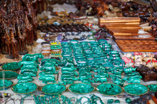 Jade souvenir carvings at a market in Victoria Falls, Zimbabwe photo