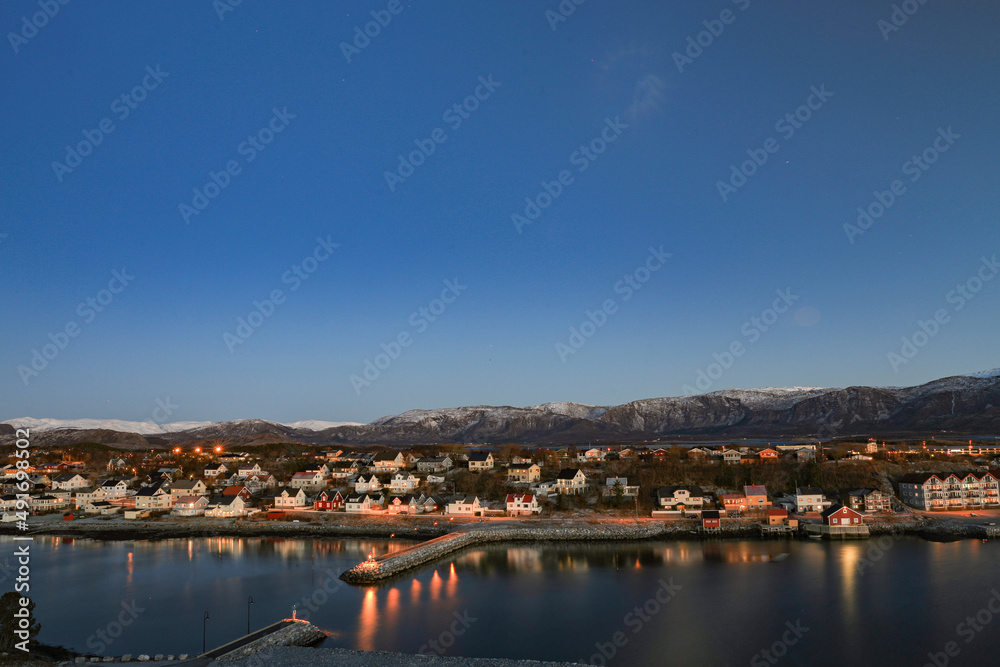 After sunset from Bronnoysund Bridge, overlooking the city, ,Helgeland,Northern Norway,scandinavia,Europe