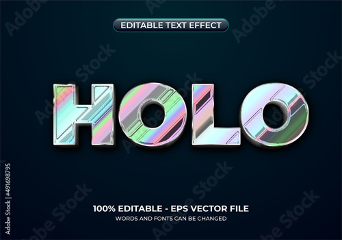 Holographic metal text effect. Editable rainbow metallic text with bold font