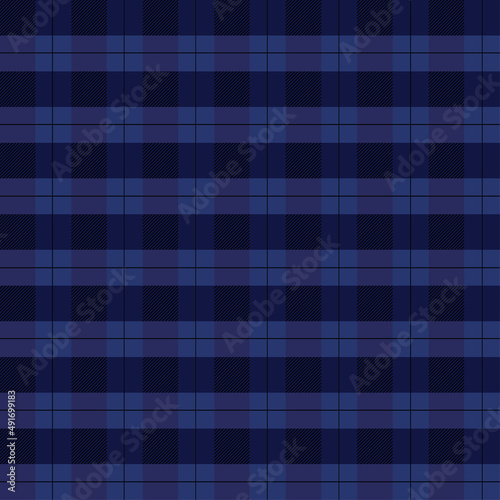 Tartan plaid seamless pattern background. Vector Endless Multicolored dark check plaid in blue tone for textile design, flannel shirt, blanket, throw. Trendy Scottish cage,Herringbone woven texture