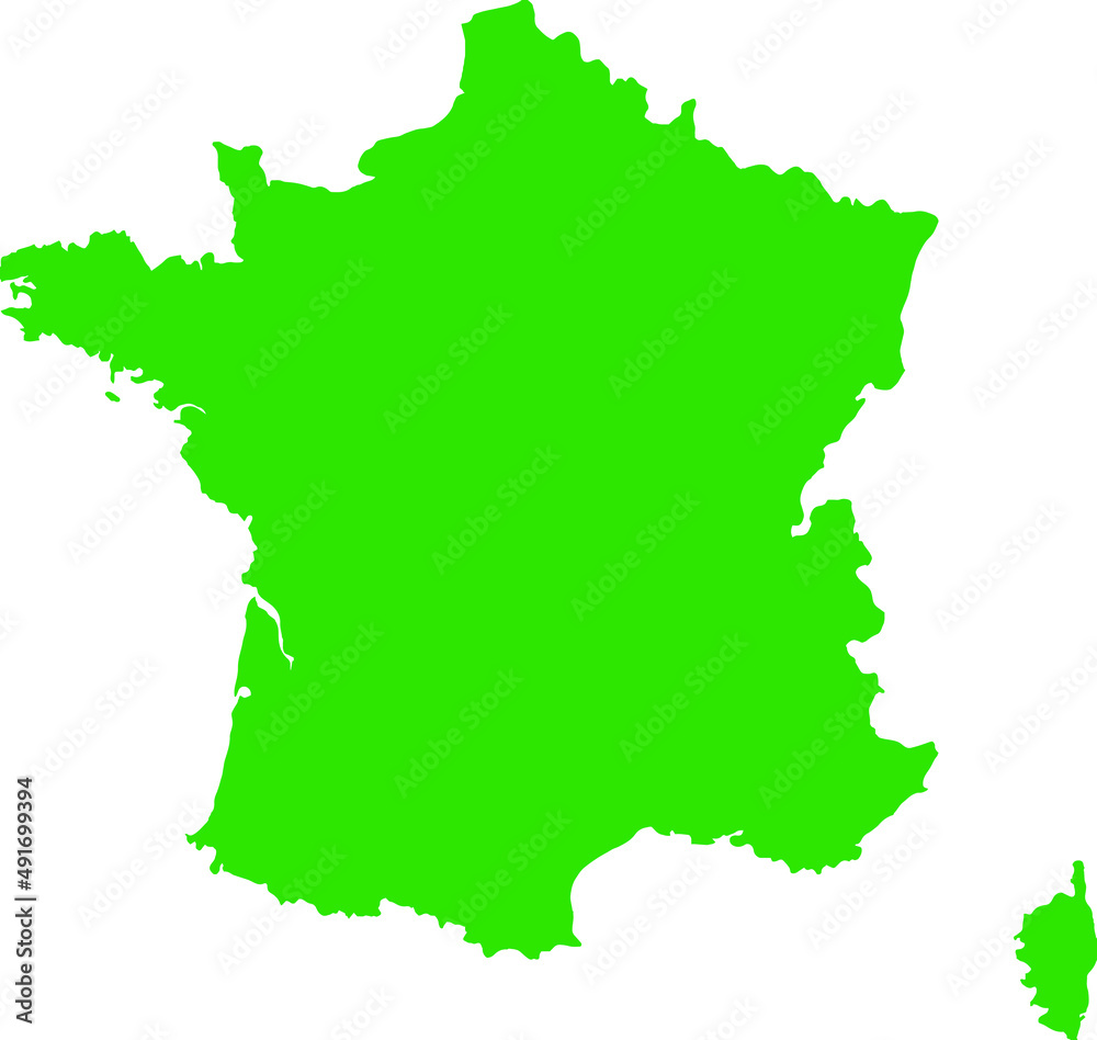 Green colored France outline map. Political french map. Vector illustration map.