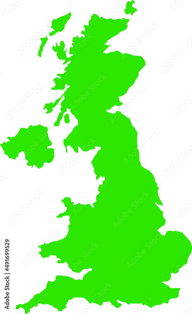 Green colored United Kingdom outline map. Political uk map. Vector illustration map.