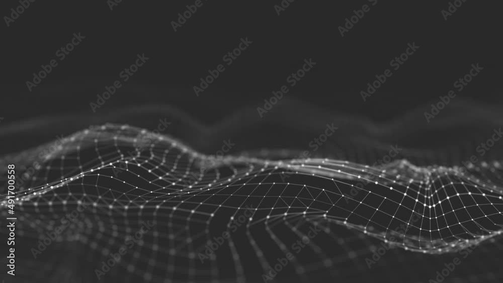 Wave of particles. Abstract wave dots in dark background. Big data. Technology futuristic background