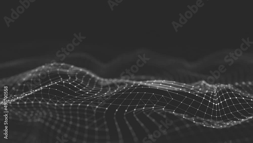 Wave of particles. Abstract wave dots in dark background. Big data. Technology futuristic background