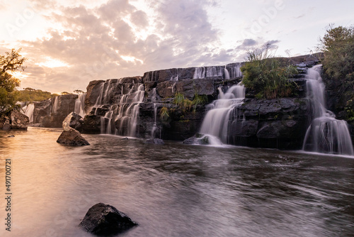 beautiful sunrise at the waterfall