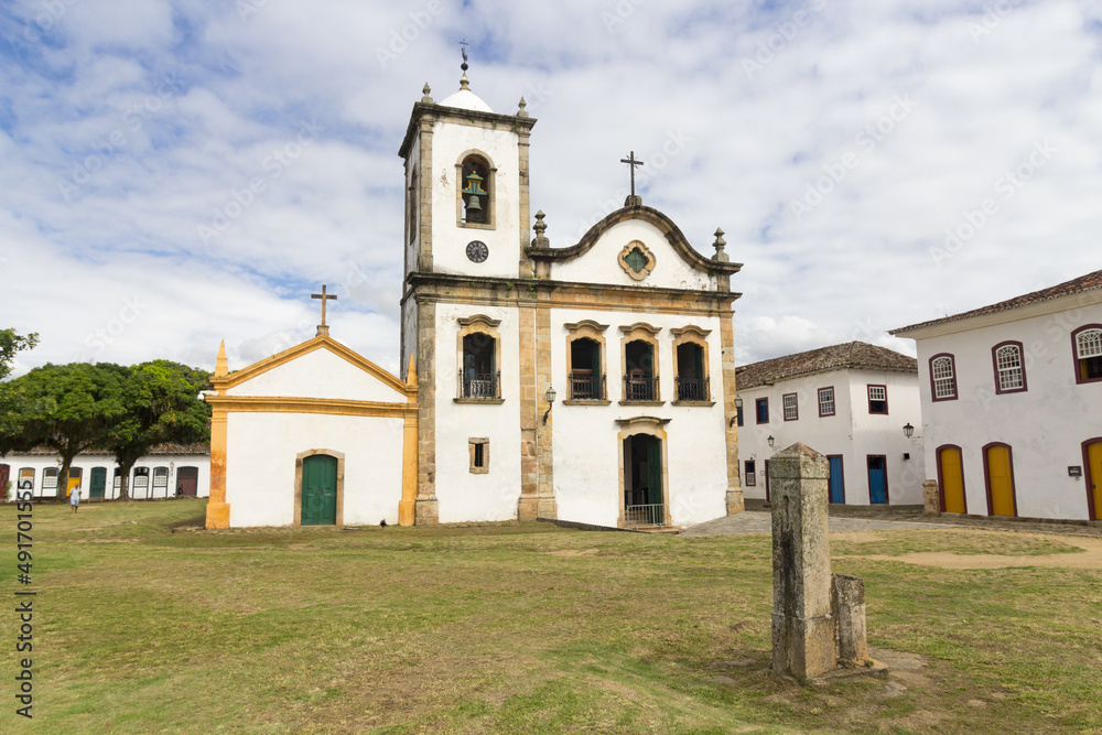 The historic church of Santa Rita de Cassia, built in 1722, in Paraty, Brazil.