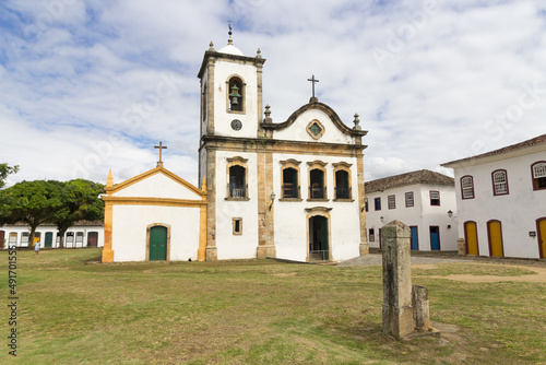 The historic church of Santa Rita de Cassia, built in 1722, in Paraty, Brazil.