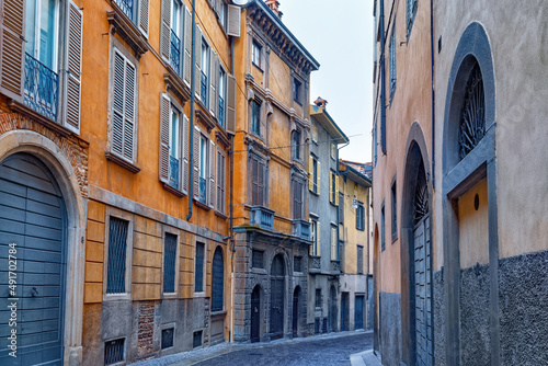 View of the old historic streets in Upper Bergamo  Citta Alta . Bergamo is a city in the alpine Lombardy region of northern Italy.