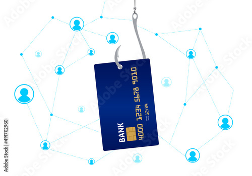 Pishing credit card fish hook illustration