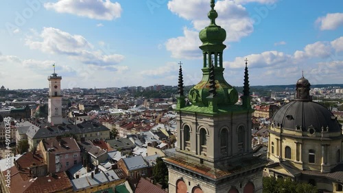 The Ukrainian city is Lviv. Aerial photography photo