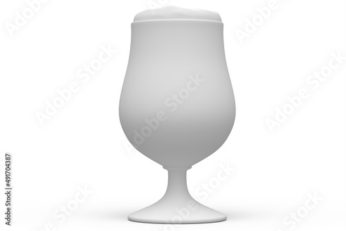 Frosty glass of fresh draft beer isolated on a white monochrome background.