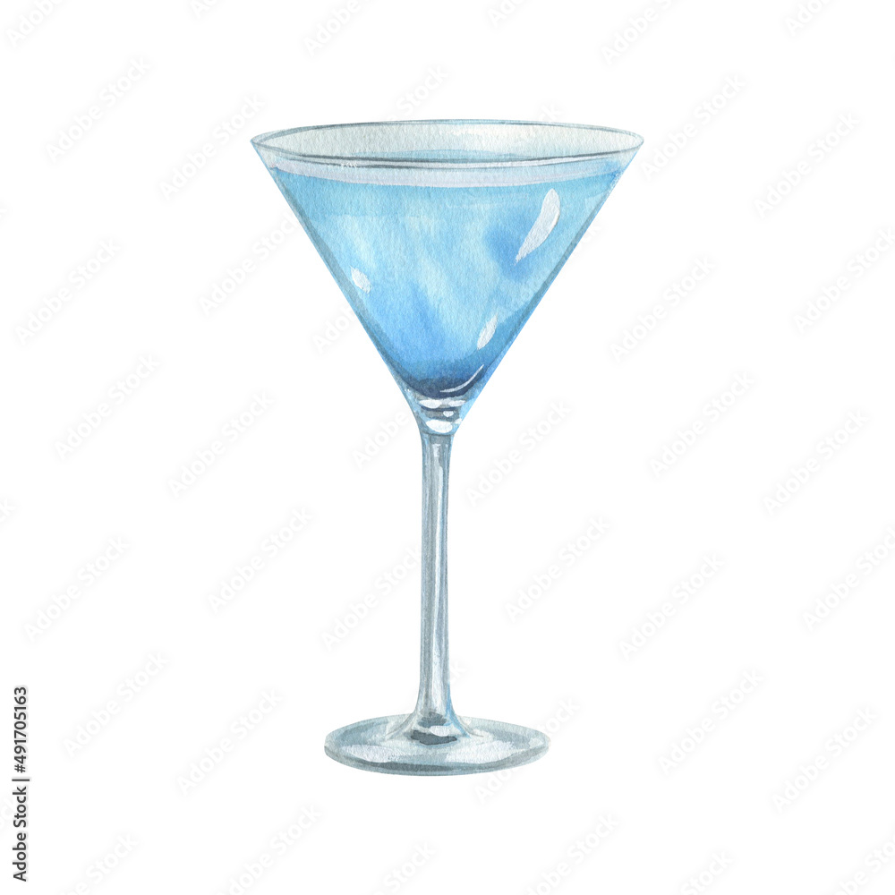 Watercolor illustration of hand-drawn cocktail glass isolated Watercolor illustration of hand-drawn cocktail glass isolated