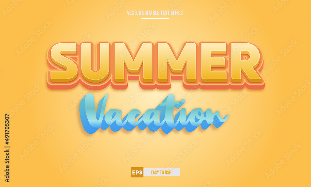 Summer vacation editable 3d text effect premium vector