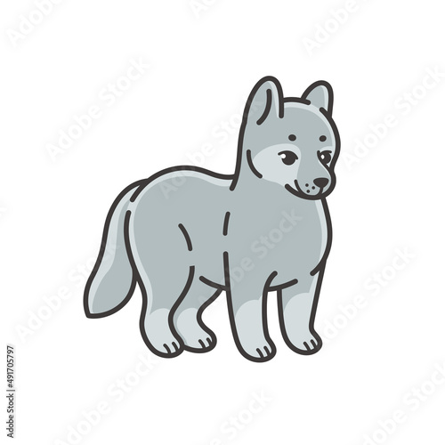 Cute wolf - cartoon animal character. Vector illustration in flat style isolated on white background.