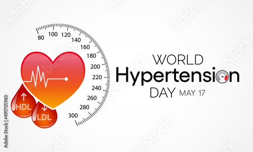 World Hypertension day is observed every year on May 17th. High blood pressure, also called hypertension, is blood pressure that is higher than normal. Vector illustration.