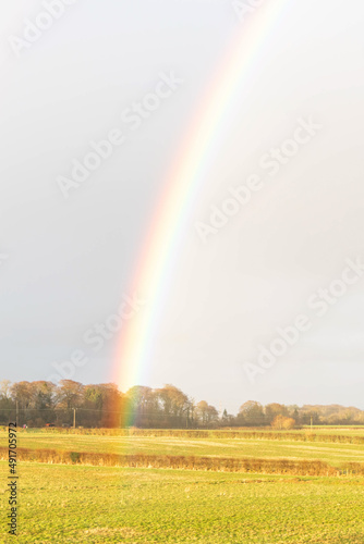 A very colourful rainbow arched over the Perceton fields against a gray sky just as the heavy rain began