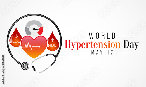 World Hypertension day is observed every year on May 17th. High blood pressure, also called hypertension, is blood pressure that is higher than normal. Vector illustration.