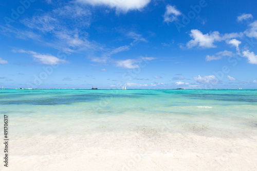 Bavaro beach in sunny day with calm ocean and white  beach  Dominican republic