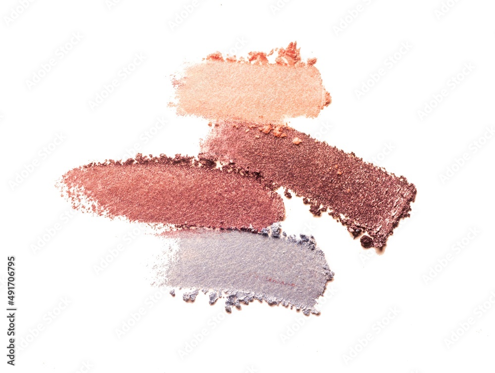 Eye shadow shimmering matte multi colored yellow golden brown beige nude palette texture background white isolated Eye shadow shimmering matte multi colored yellow golden brown beige nude palette texture background white isolated