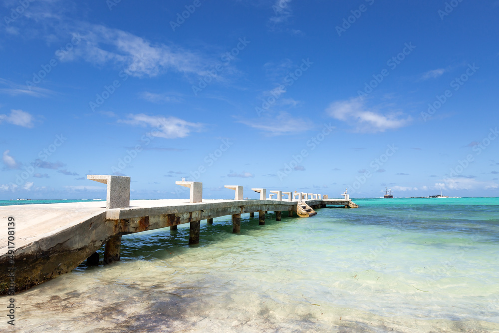 Bavaro beach in sunny day with calm ocean and white  beach, Dominican republic