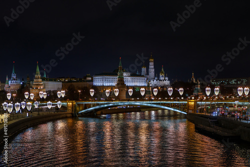 Night view of the Moscow Kremlin from the river.