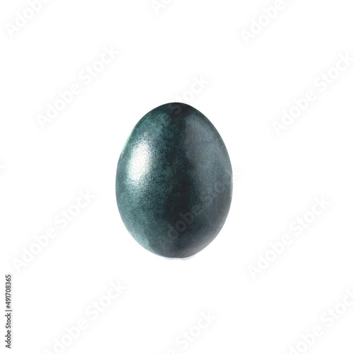 Isolated on a white background, vertically arranged, painted blue Easter egg. Front view