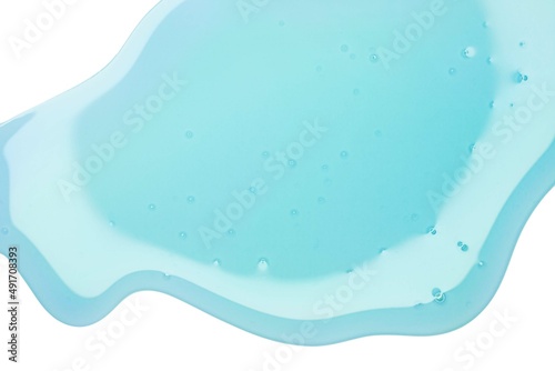 Cream gel blue transparent cosmetic sample texture with bubbles isolated background