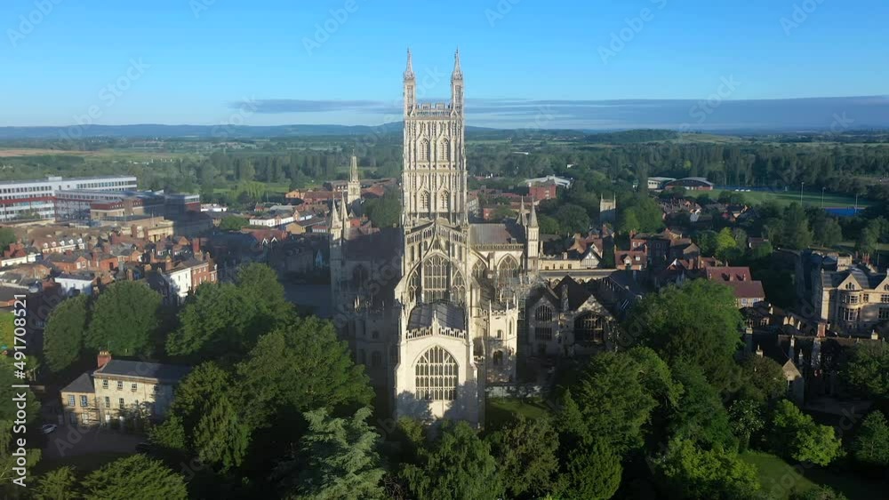 Aerial view of Gloucester Cathedral, Gloucester, Gloucestershire, England Aerial view of Gloucester Cathedral, Gloucester, Gloucestershire, England