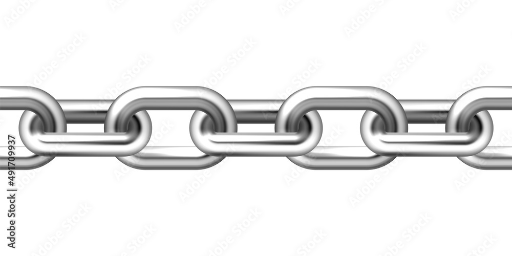 Realistic seamless metal chain with silver links isolated on white background. Vector illustration. Realistic seamless metal chain with silver links isolated on white background. Vector illustration.