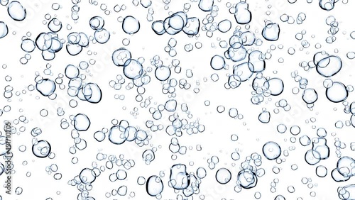 Fizzing air bubbles or carbonated beverage underwater on white background looping with luma matte