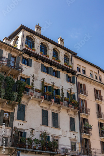 Images of the city of Verona in Italy. Classic buildings, bridges over the Adige river and churches of the city.