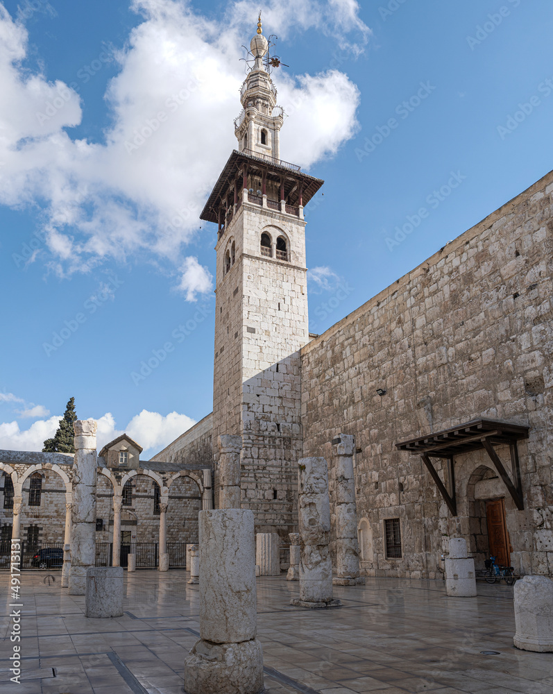 East tower, Jesus minaret of the Omayyaden Mosque in Damascus, Syria, Middle East