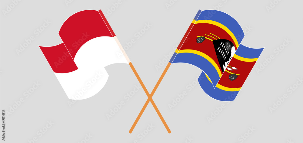 Crossed and waving flags of Indonesia and Eswatini Crossed and waving flags of Indonesia and Eswatini