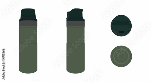 Thermos flask set. Vector illustration.