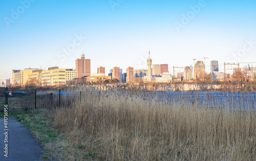 Skyline of the city of The Hague on a sunny early morning
