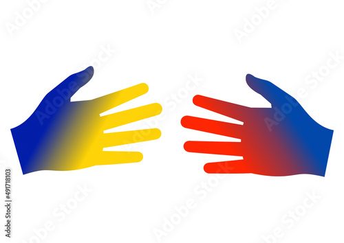 Hand shake and peace symbols for the war between Russia and Ukraine