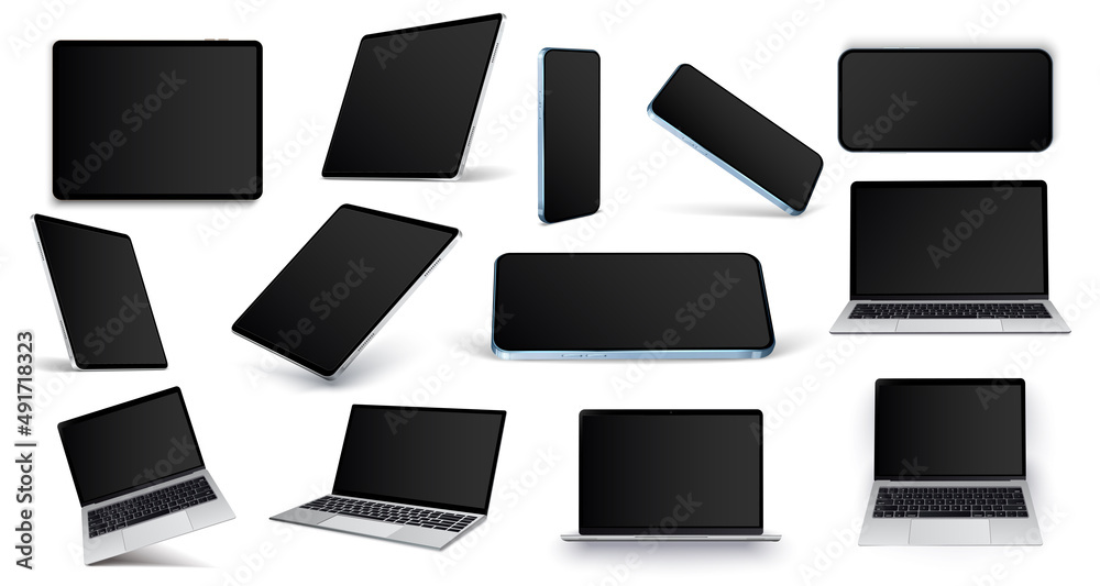 Photo & Art Print Realistic laptop, mobile phone, computer monitor ...