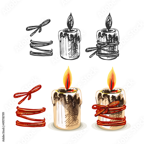 37_maracas burning paraffin wax candle, color, black and white illustration, icon in cartoon vector symbol style, stock illustration, traditional element for folk holidays