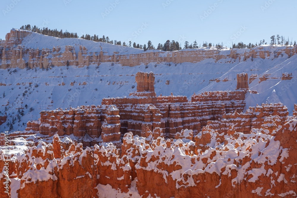 Scenic Snow Covered Landscape in Bryce Canyon National Park Utah in Winter