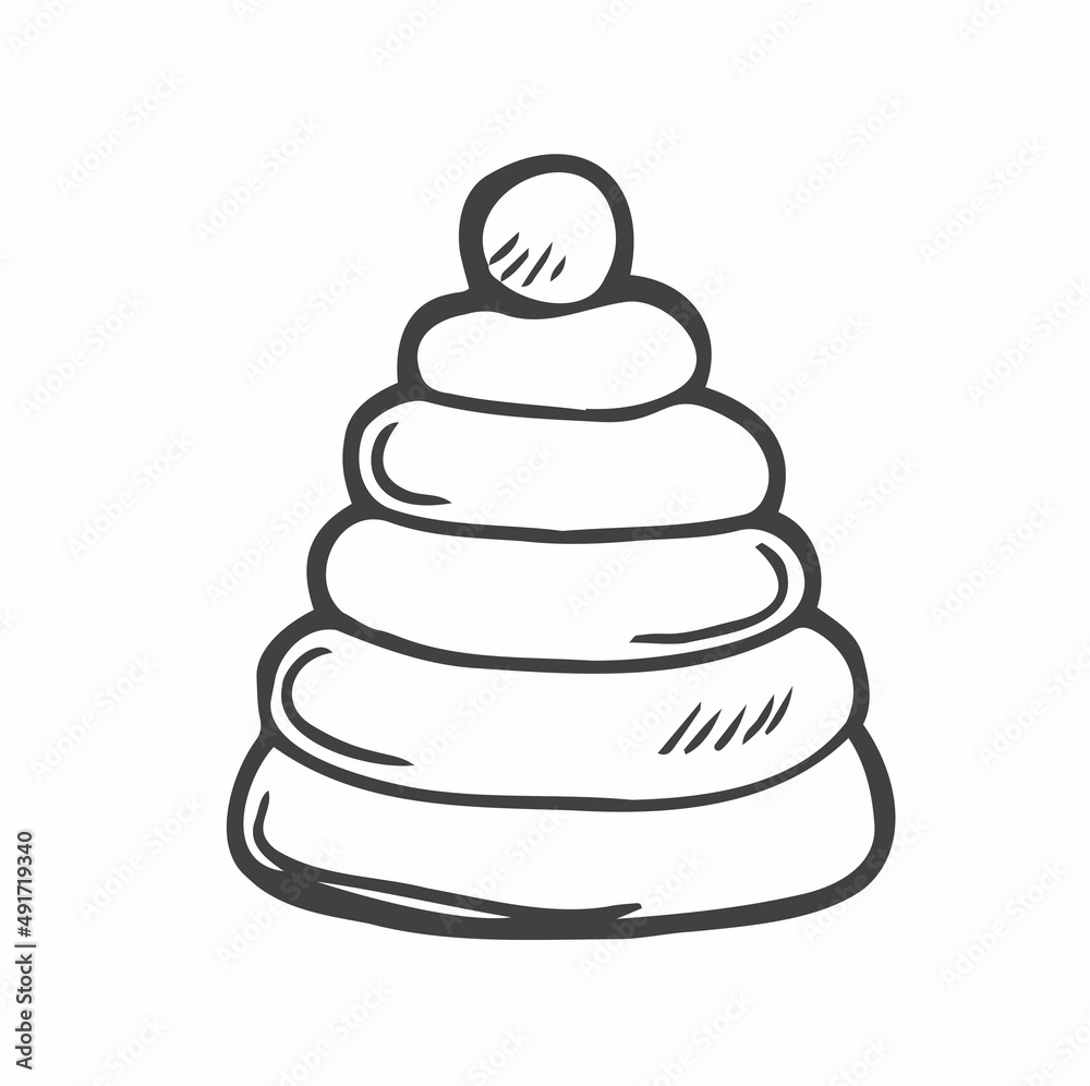 Vector illustration of outline doodle pyramid for children, coloring and scrap book