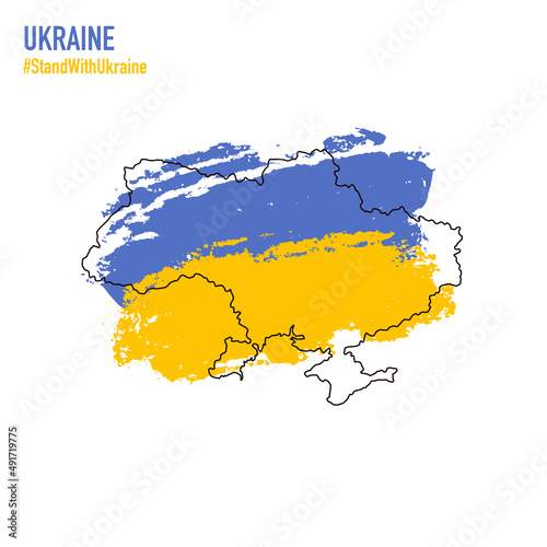 The contour of Ukrainian map with flag sign. Concept of an independent country and territorial integrity. Sticker with the shape of Ukraine. 