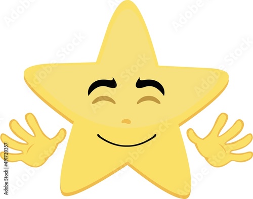 Vector cartoon character illustration of a star waving with his hands

