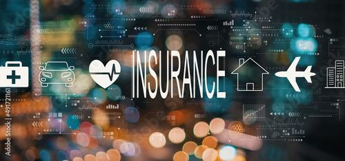 Fotografija Insurance concept with blurred city abstract lights background