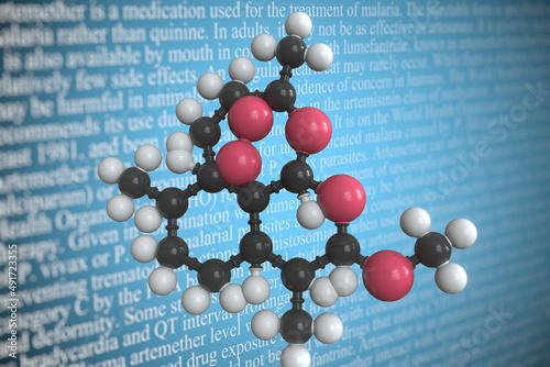 Molecular model of artemether, 3D rendering photo