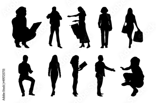 Vector silhouettes, Outline silhouettes of people, Contour drawing, people silhouette, Icon Set Isolated, Silhouette of sitting people, Architectural set	
