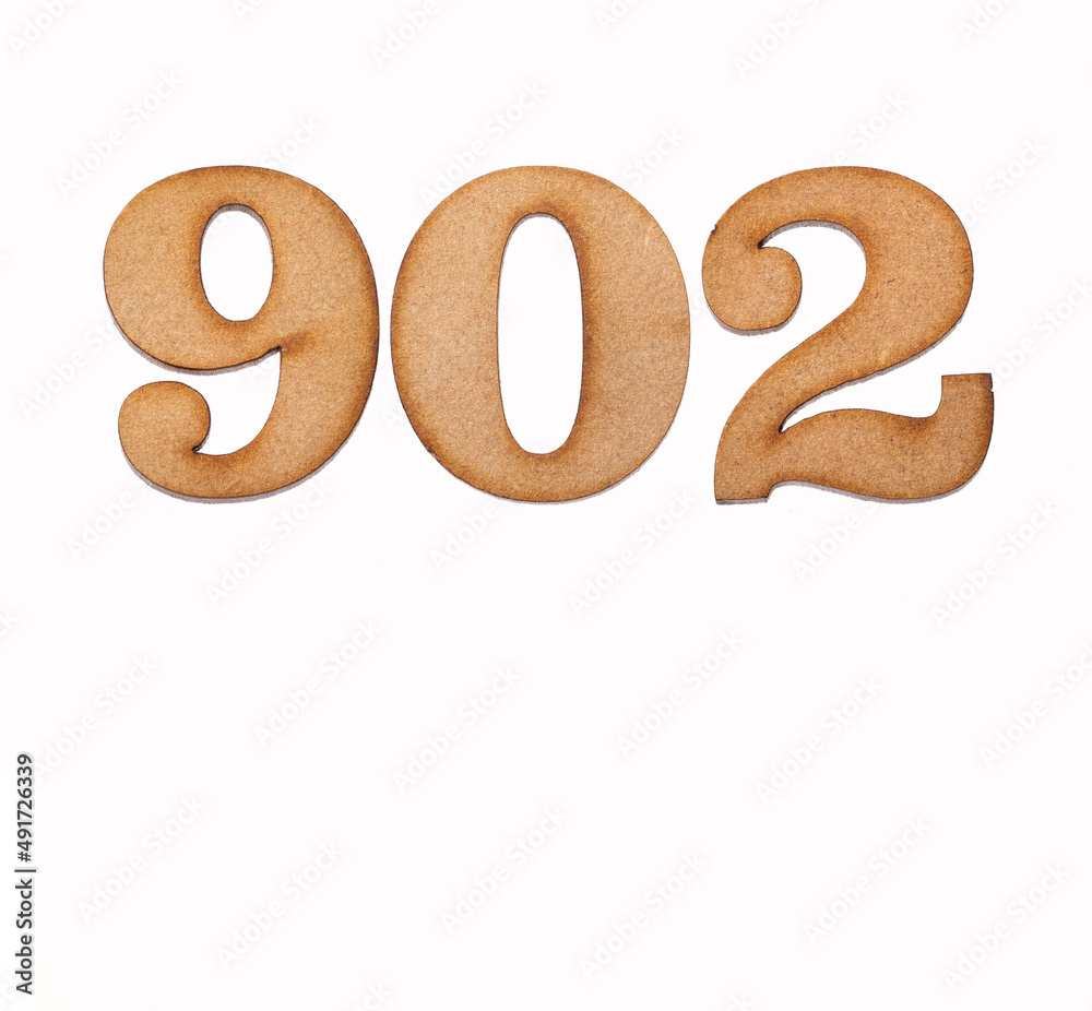 Number 902 in wood, isolated on white background Number 902 in wood, isolated on white background