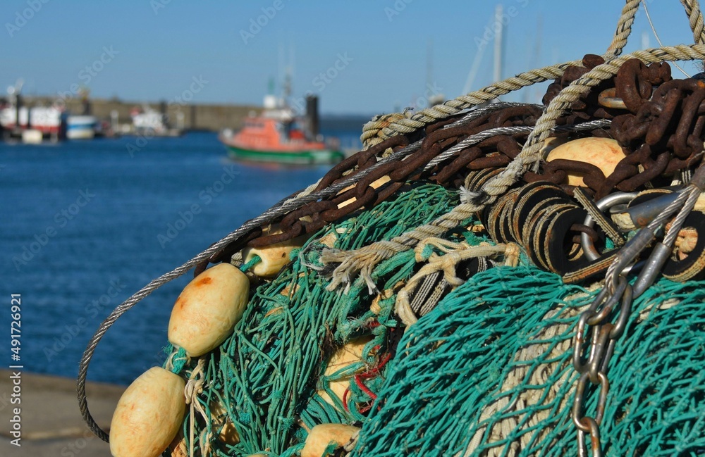 Fish net. Filet de pêche, port de l'Herbaudière, île de Noirmoutier, Vendée, France