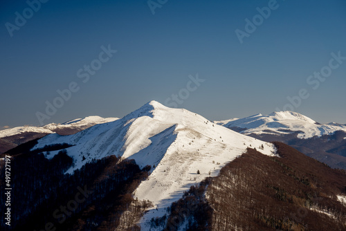 Winter in Bieszczady mountains landscape and beautiful light.