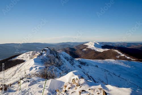 Fototapeta Naklejka Na Ścianę i Meble -  Winter in Bieszczady mountains landscape and beautiful light.