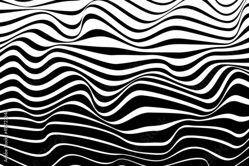 Simple wavy background. Vector illustration of stripes with optical illusion, op art.